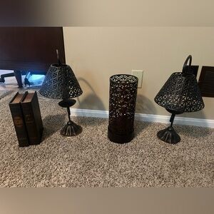 3 candle lamps- 2 fake books